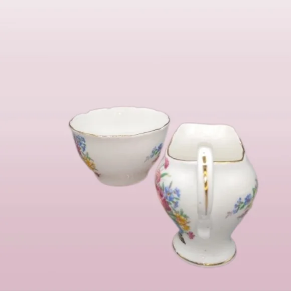 Royal Stuart Spencer Stevenson Bone China Demitasse Floral Sugar Creamer Vintage - Picture 4 of 12
